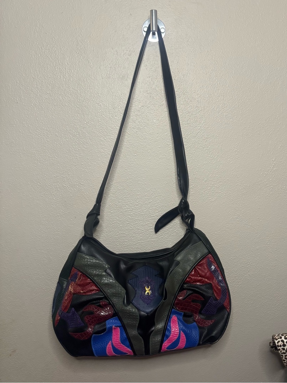 Hooey Western Shoulder Bag Black Faux Leather Southwestern Applique Hobo Purse